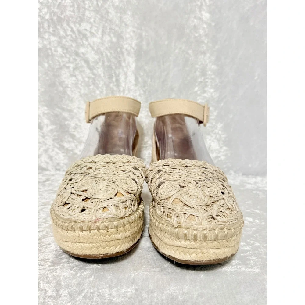 Kaari Blue Lisa Womens 7.5M Cream Crochet Espadrille Ankle Strap Flat Sandals